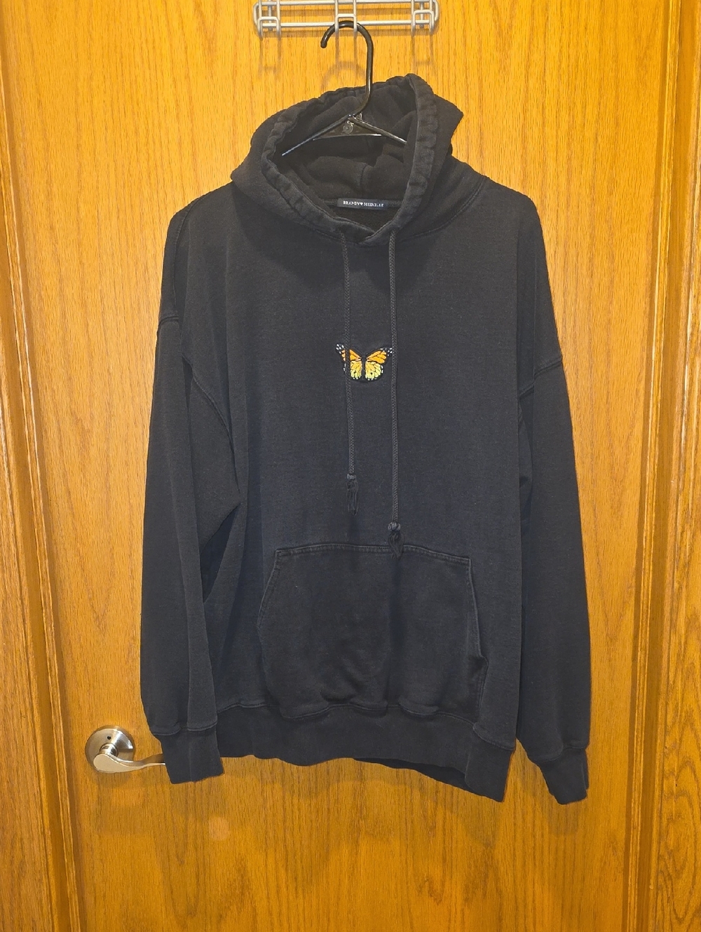 Brandy Melville Black Sweatshirt with Yellow Butterfly (One Size Fits Like a L)